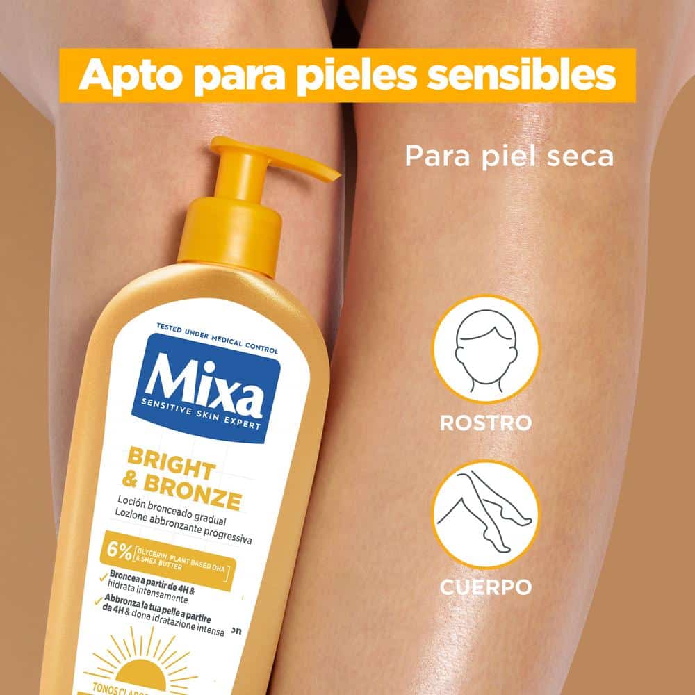 Loción Mixa Bright and Bronze para pieles sensibles