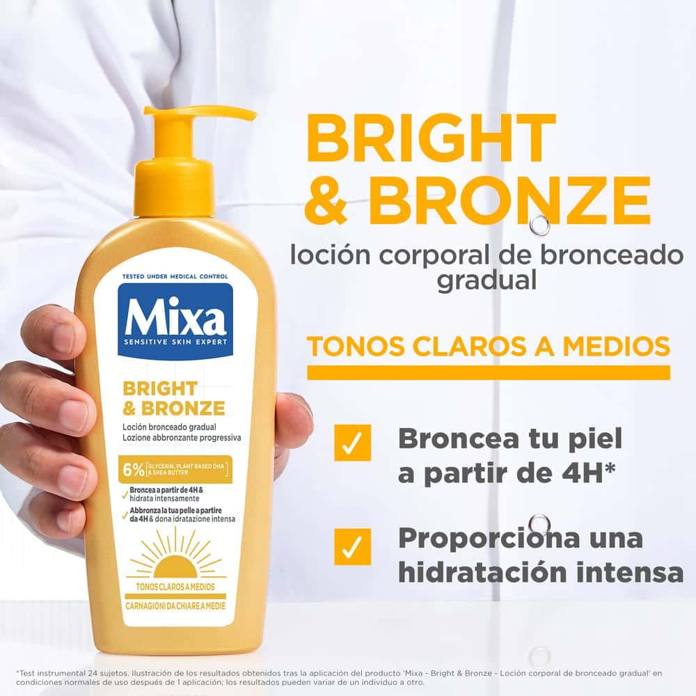 Loción Mixa Bright and Bronze hidrata y protege