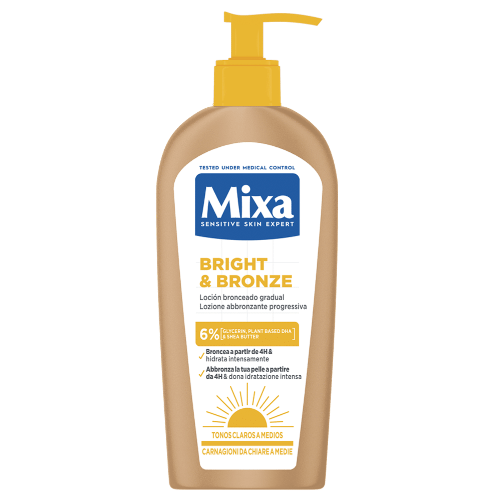Loción Mixa Bright and Bronze Envase frontal